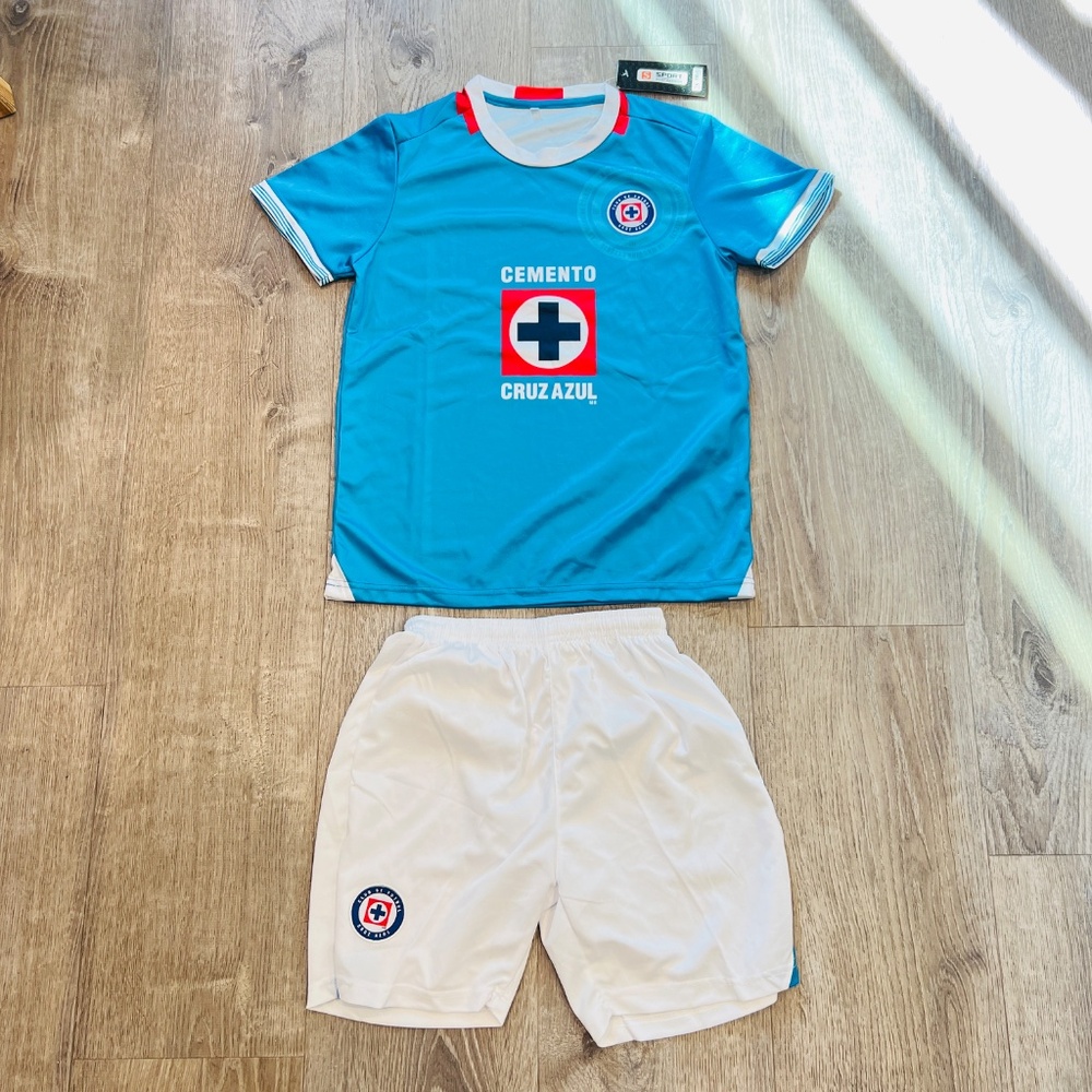 Cruz Azul Blue SET SHORT AND JERSEY unisex youth kids size 28 soccer